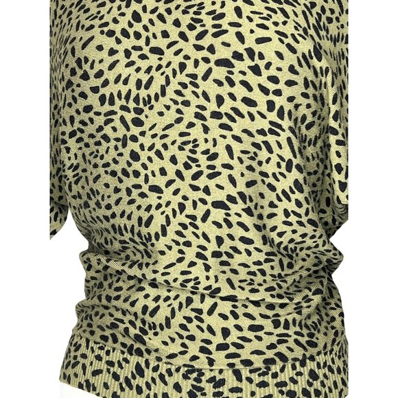 Premise knit sweater size Medium pull over green black animalprint stretch V-nec - Picture 9 of 13